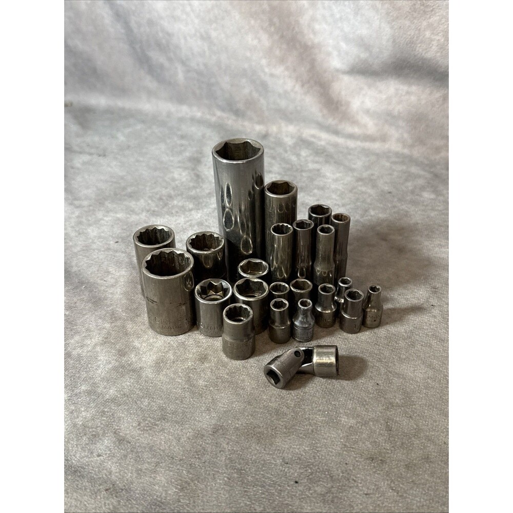 22 Pc. Craftsman Assorted Socket Lot All Marked Made In USA 1/4, 1/2, 3/8 Drive